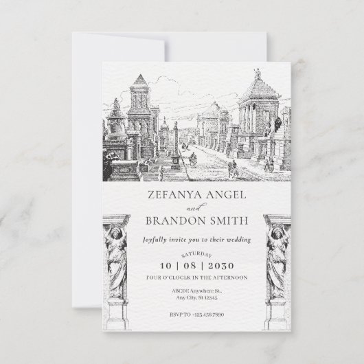 Oude Griekse stad bruiloft uitnodiging (Voorkant)