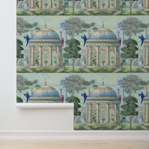 Oude Griekse Tempel Tuin Ara Papegaai Pixie Groen Behang