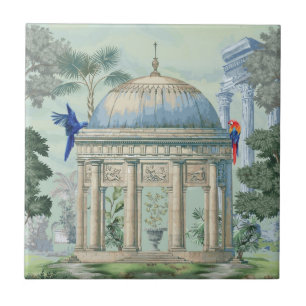 Oude Griekse Tempel Tuin Ara Papegaai Pixie Groen Tegeltje