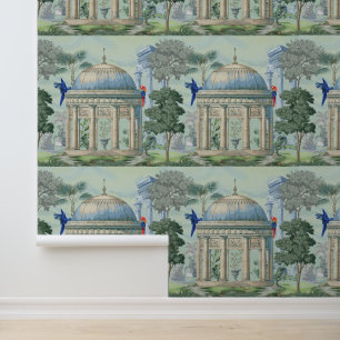 Oude Griekse tempel tuin ara vogel Pixie groen Behang