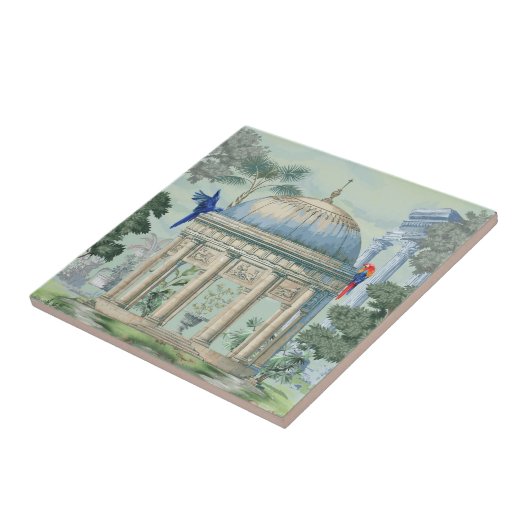 Oude Griekse tempel tuin ara vogel Pixie groen Tegeltje (Zijkant)