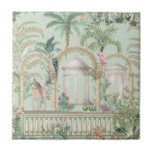 Oude Griekse Tuinboog Papegaai Tropische Bomen Tegeltje (Voorkant)