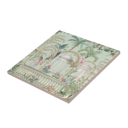 Oude Griekse Tuinboog Papegaai Tropische Bomen Tegeltje (Zijkant)