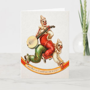 Oude griezelige clown kerstkaart feestdagen kaart