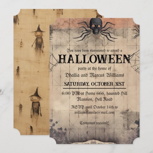 Oude griezelige Halloween-feest Kaart (Voorkant / Achterkant)