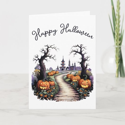 Oude griezelige Halloween pompoenveld Kaart (Voorkant)