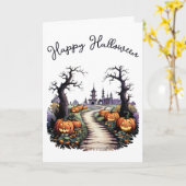 Oude griezelige Halloween pompoenveld Kaart (Gele Bloem)
