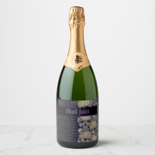 Oude griezelige Halloween-schedel sap Sparkling Wijnetiket (Voorkant)
