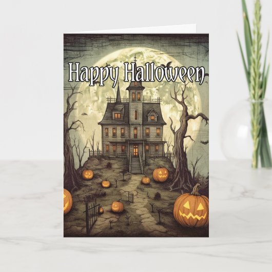 Oude griezelige Halloween spookhuis Kaart (Voorkant)