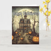 Oude griezelige Halloween spookhuis Kaart (Gele Bloem)