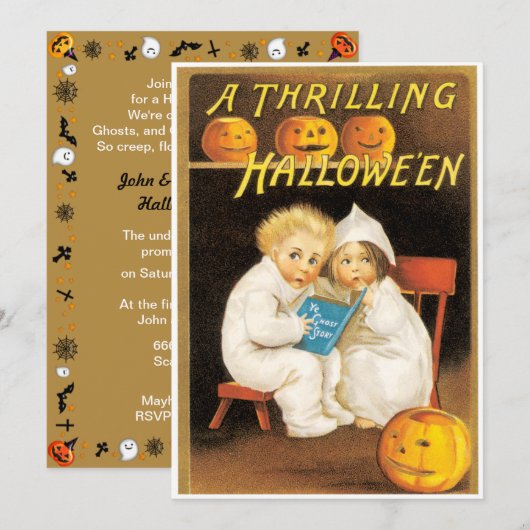 Oude griezelige Halloween-verhalen uitnodiging (Voorkant / Achterkant)