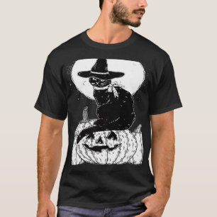 Oude griezelige Halloween zwarte kat kostuum heks T-shirt