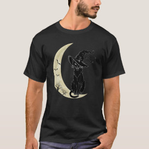 Oude griezelige Halloween zwarte kat kostuum heks T-shirt