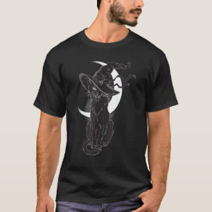 Oude griezelige Halloween zwarte kat kostuum heks T-shirt