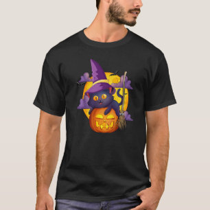 Oude griezelige Halloween zwarte kat kostuum heks T-shirt