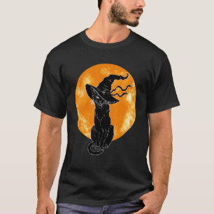 Oude griezelige Halloween zwarte kat kostuum heks T-shirt