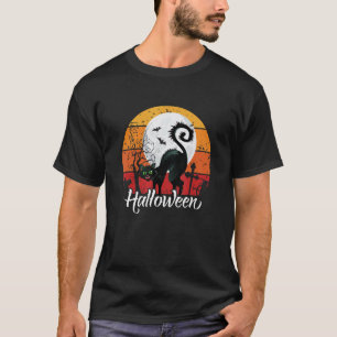 Oude griezelige Halloween zwarte kat kostuum heks T-shirt