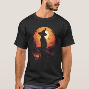 Oude griezelige Halloween zwarte kat kostuum heks T-shirt