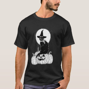 Oude griezelige Halloween zwarte kat kostuum heks T-shirt