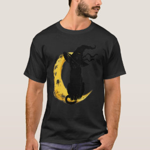 Oude griezelige Halloween zwarte kat kostuum heks T-shirt