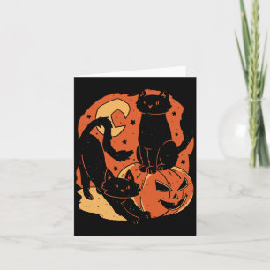 Oude griezelige Halloween Zwarte Katten En Pompoen Kaart