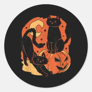 Oude griezelige Halloween zwarte katten en pompoen Ronde Sticker