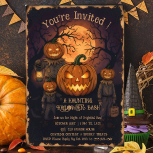 Oude Griezelige Pompoen Kop Halloween Feest Uitnod Kaart
