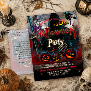 Oude griezelige pompoenen heks Halloween uitnodigi Briefkaart