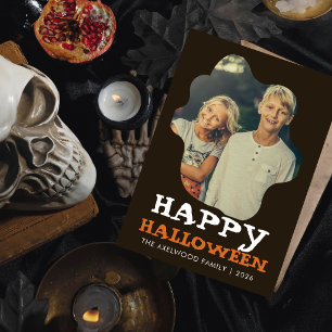 Oude griezelige spookpompoenpatroon Halloween Feestdagenkaart