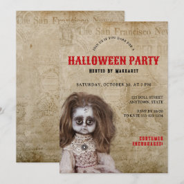 Oude Griezige Pop Halloween Kostuum Feest Kaart