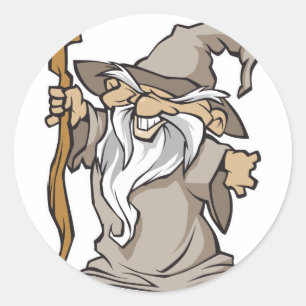 oude grijze tovenaar magiër ronde sticker