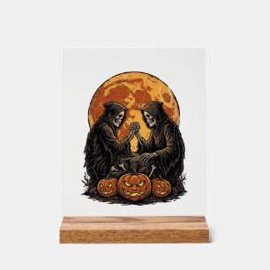 Oude Grim Reapers Halloween Pompoen Vector Ontwerp Acryl Bord