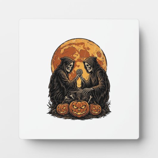 Oude Grim Reapers Halloween Pompoen Vector Ontwerp Fotoplaat (Voorkant)