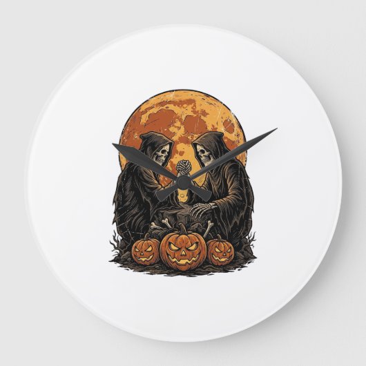 Oude Grim Reapers Halloween Pompoen Vector Ontwerp Grote Klok (Voorkant)