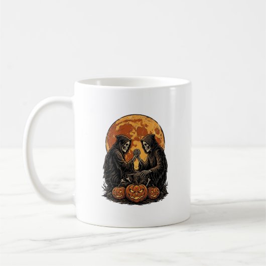 Oude Grim Reapers Halloween Pompoen Vector Ontwerp Koffiemok (Links)