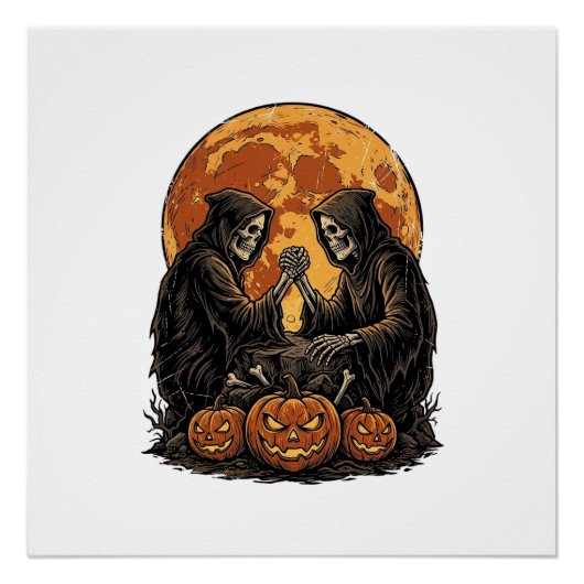 Oude Grim Reapers Halloween Pompoen Vector Ontwerp Perfect Poster (Voorkant)
