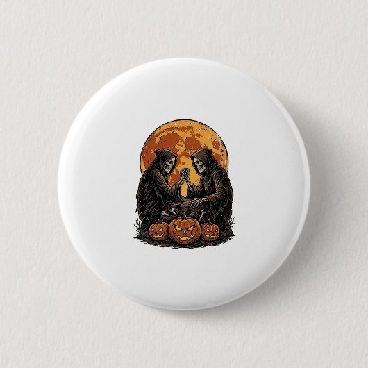 Oude Grim Reapers Halloween Pompoen Vector Ontwerp Ronde Button 5,7 Cm (Voorkant)