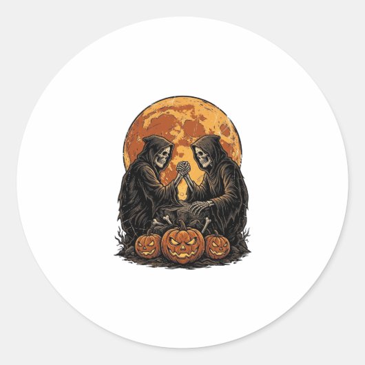 Oude Grim Reapers Halloween Pompoen Vector Ontwerp Ronde Sticker (Voorkant)