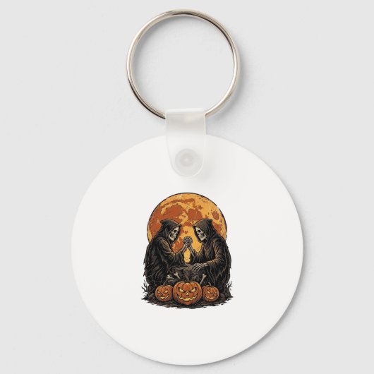 Oude Grim Reapers Halloween Pompoen Vector Ontwerp Sleutelhanger (Voorkant)
