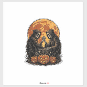Oude Grim Reapers Halloween Pompoen Vector Ontwerp Sticker