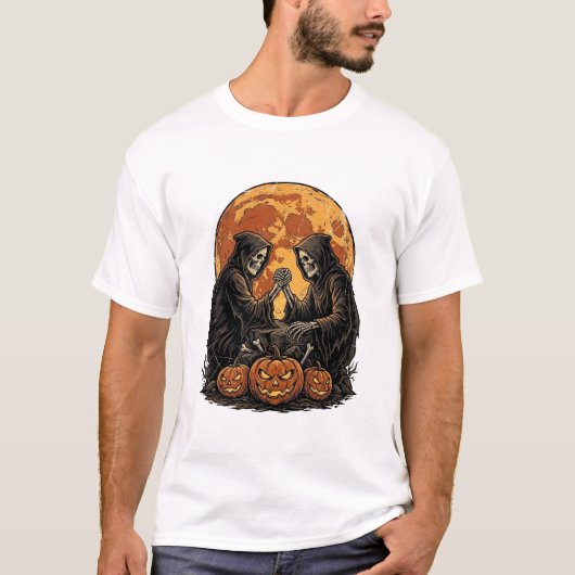 Oude Grim Reapers Halloween Pompoen Vector Ontwerp T-shirt (Voorkant)