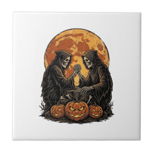 Oude Grim Reapers Halloween Pompoen Vector Ontwerp Tegeltje