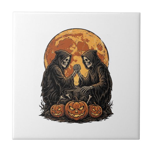 Oude Grim Reapers Halloween Pompoen Vector Ontwerp Tegeltje (Voorkant)