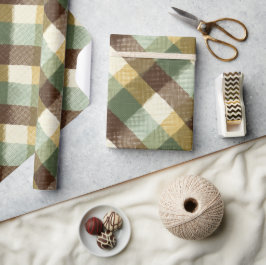Oude groen bruine geruite tarwe ruitpatroon cadeaupapier