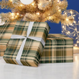 Oude groen bruine geruite tarwe ruitpatroon cadeaupapier