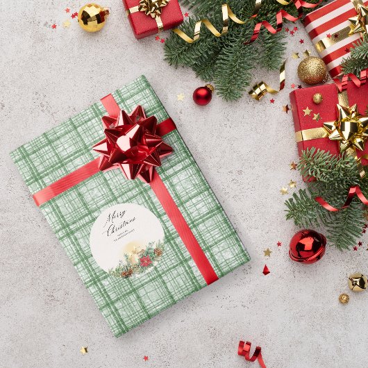 Oude Groen Geruite Kerst Cadeaupapier