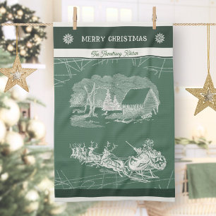Oude Groen Houten Kerst Arrenslee Theedoek