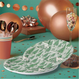 Oude Groen Toile Kerstvakantie Papieren Bordje