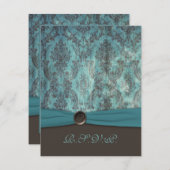 Oude groenblauwe en bruine damast RSVP kaart (Voorkant / Achterkant)