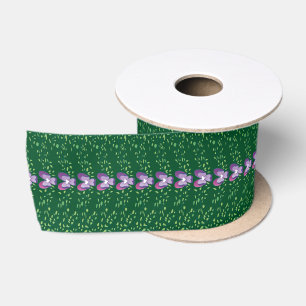 Oude groene bloemenbehang met viooltjespatroon satijnen lint